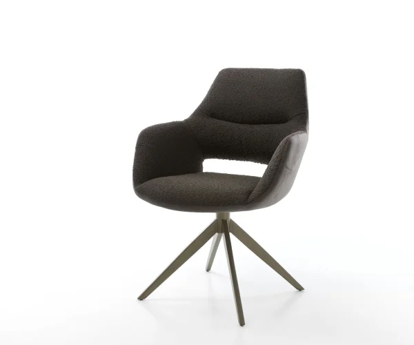 Drehstuhl Yago-Flex mit Armlehnen Materialmix Schwarz Kreuzgestell breit Effektfinish Titan 360° drehbar Wippfunktion Taschenfederkern