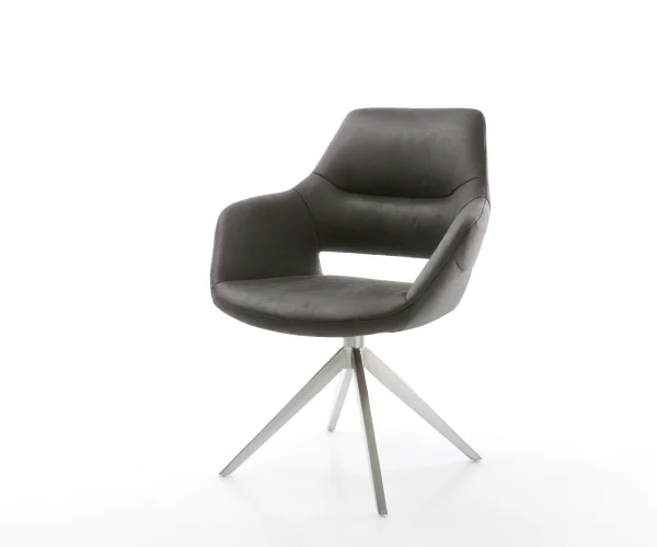 Drehstuhl Yago-Flex mit Armlehnen Mikrofaser Anthrazit Vintage Kreuzgestell breit Edelstahl 360° drehbar Wippfunktion Taschenfederkern