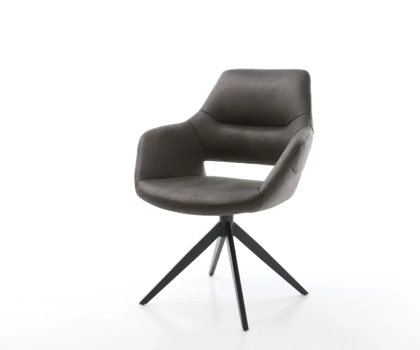 Drehstuhl Yago-Flex mit Armlehnen Mikrofaser Anthrazit Vintage Kreuzgestell breit schwarz 360° drehbar Wippfunktion Taschenfederkern