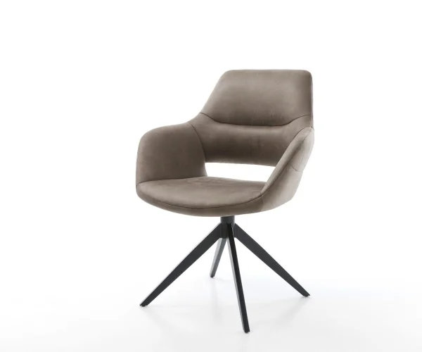 Drehstuhl Yago-Flex mit Armlehnen Mikrofaser Taupe Vintage Kreuzgestell breit Schwarz 360° drehbar Wippfunktion Taschenfederkern