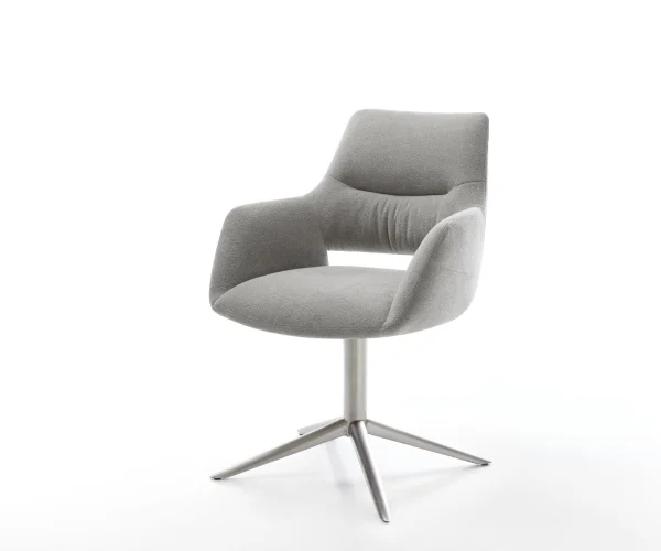 Drehstuhl Yago-Flex mit Armlehnen Strukturstoff Soft Grau Fußkreuz Edelstahl 360° drehbar Wippfunktion Taschenfederkern