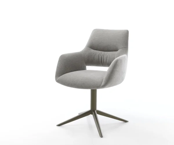 Drehstuhl Yago-Flex mit Armlehnen Strukturstoff Soft Grau Fußkreuz Effektfinish Titan 360° drehbar Wippfunktion Taschenfederkern