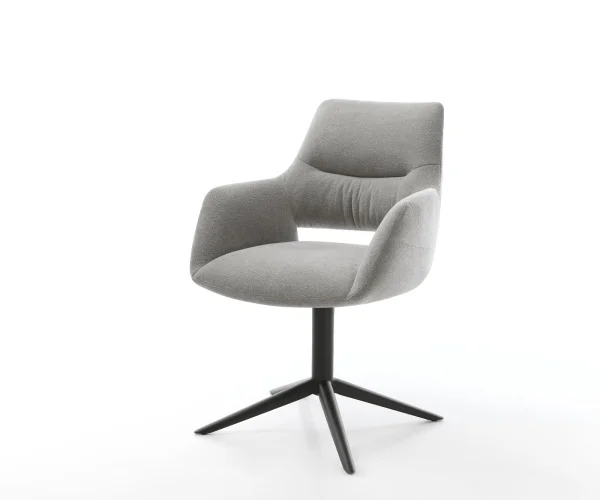 Drehstuhl Yago-Flex mit Armlehnen Strukturstoff Soft Grau Fußkreuz Schwarz 360° drehbar Wippfunktion Taschenfederkern