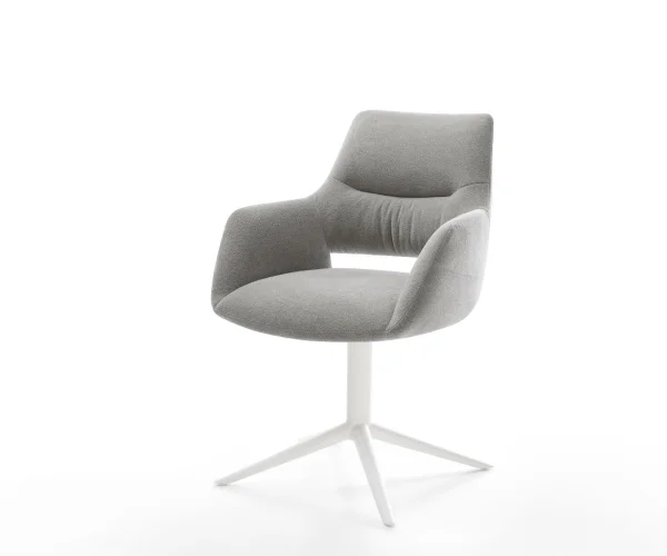 Drehstuhl Yago-Flex mit Armlehnen Strukturstoff Soft Grau Fußkreuz Weiß 360° drehbar Wippfunktion Taschenfederkern