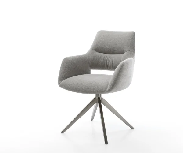Drehstuhl Yago-Flex mit Armlehnen Strukturstoff Soft Grau Kreuzgestell breit Graphit 360° drehbar Wippfunktion Taschenfederkern