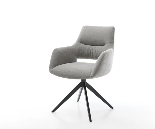 Drehstuhl Yago-Flex mit Armlehnen Strukturstoff Soft Grau Kreuzgestell breit Schwarz 360° drehbar Wippfunktion Taschenfederkern