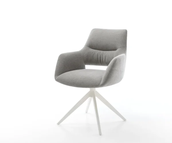 Drehstuhl Yago-Flex mit Armlehnen Strukturstoff Soft Grau Kreuzgestell breit Weiß 360° drehbar Wippfunktion Taschenfederkern