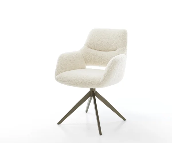 Drehstuhl Yago-Flex mit Armlehnen Teddy Beige Kreuzgestell breit Effektfinish Titan 360° drehbar Wippfunktion Taschenfederkern