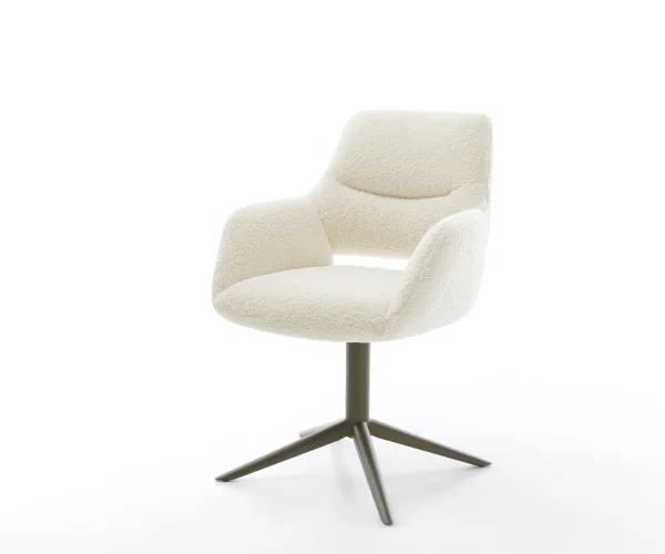 Drehstuhl Yago-Flex mit Armlehnen Teddystoff Beige Fußkreuz Effektfinish Titan 360° drehbar Wippfunktion Taschenfederkern