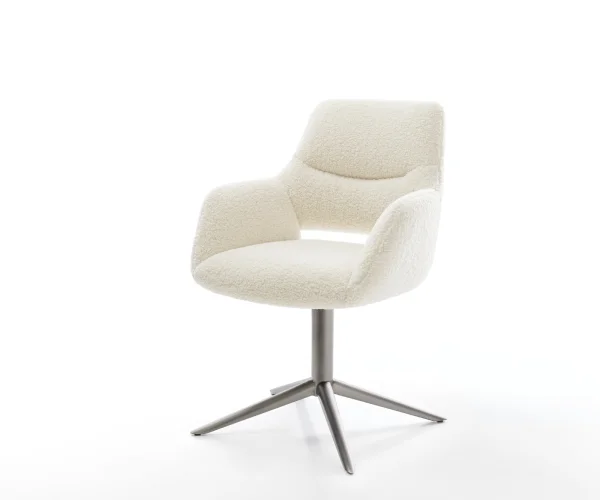 Drehstuhl Yago-Flex mit Armlehnen Teddystoff Beige Fußkreuz Graphit 360° drehbar Wippfunktion Taschenfederkern