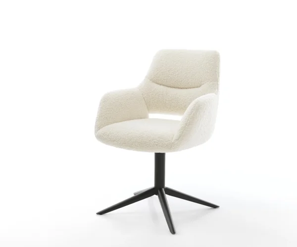 Drehstuhl Yago-Flex mit Armlehnen Teddystoff Beige Fußkreuz Schwarz 360° drehbar Wippfunktion Taschenfederkern