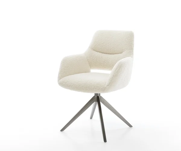 Drehstuhl Yago-Flex mit Armlehnen Teddystoff Beige Kreuzgestell breit Graphit 360° drehbar Wippfunktion Taschenfederkern