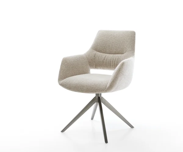 Drehstuhl Yago-Flex mit Armlehnen Webstoff Soft Beige Kreuzgestell breit Graphit 360° drehbar Wippfunktion Taschenfederkern