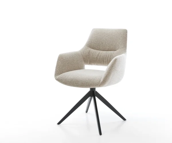 Drehstuhl Yago-Flex mit Armlehnen Webstoff Soft Beige Kreuzgestell breit Schwarz 360° drehbar Wippfunktion Taschenfederkern