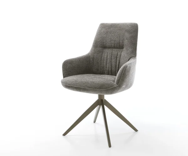 Drehstuhl Zelia-Flex mit Armlehnen Bouclé Soft Schlamm Kreuzgestell breit Effektfinish Titan 360° drehbar Wippfunktion Taschenfederkern