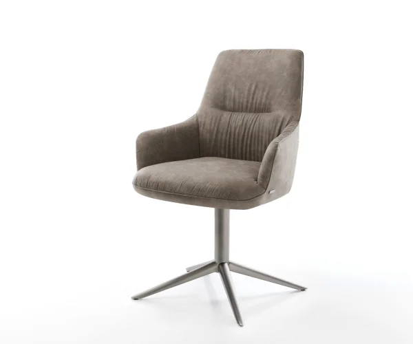 Drehstuhl Zelia-Flex mit Armlehnen Mikrofaser Taupe Vintage Fußkreuz Graphit 360° drehbar Wippfunktion Taschenfederkern