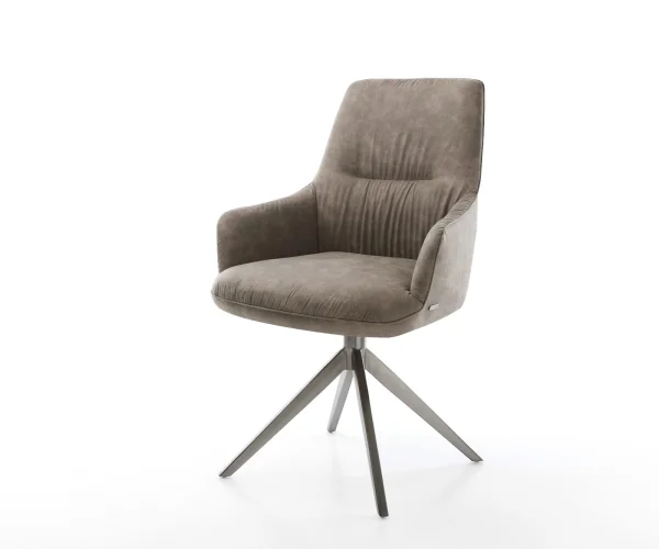 Drehstuhl Zelia-Flex mit Armlehnen Mikrofaser Taupe Vintage Kreuzgestell breit Graphit 360° drehbar Wippfunktion Taschenfederkern