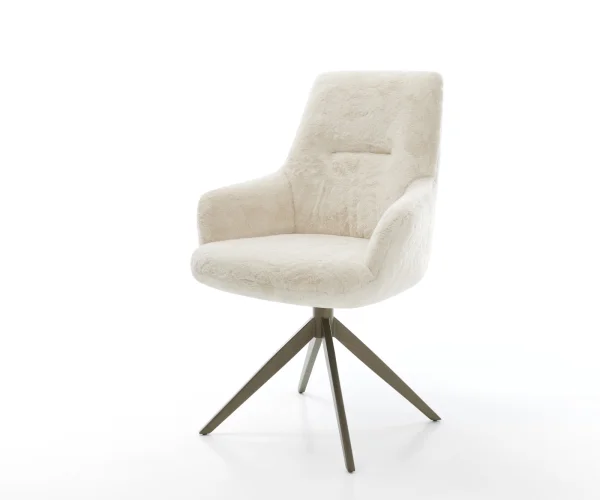 Drehstuhl Zelia-Flex mit Armlehnen Plüsch Creme-Weiß Kreuzgestell breit Effektfinish Titan 360° drehbar Wippfunktion Taschenfederkern