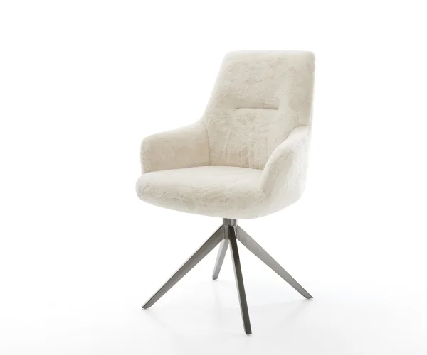 Drehstuhl Zelia-Flex mit Armlehnen Plüsch Creme-Weiß Kreuzgestell breit Graphit 360° drehbar Wippfunktion Taschenfederkern