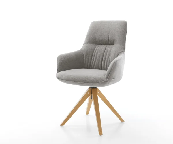 Drehstuhl Zelia-Flex mit Armlehnen Strukturstoff Soft Grau Holzgestell kantig Natur 180° drehbar Taschenfederkern