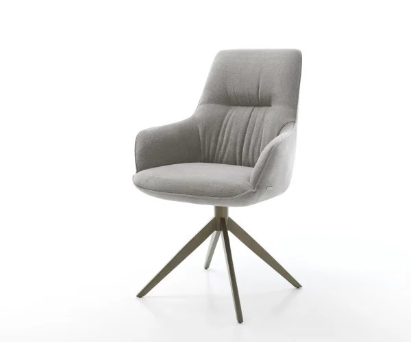 Drehstuhl Zelia-Flex mit Armlehnen Strukturstoff Soft Grau Kreuzgestell breit Effektfinish Titan 360° drehbar Wippfunktion Taschenfederkern