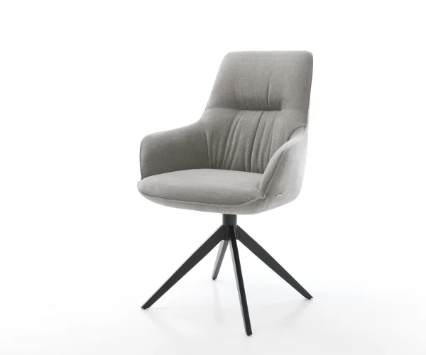 Drehstuhl Zelia-Flex mit Armlehnen Strukturstoff Soft Grau Kreuzgestell breit Schwarz 360° drehbar Wippfunktion Taschenfederkern