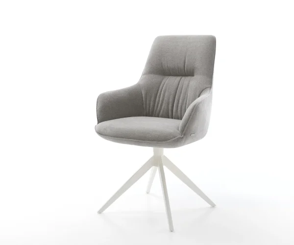 Drehstuhl Zelia-Flex mit Armlehnen Strukturstoff Soft Grau Kreuzgestell breit Weiß 360° drehbar Wippfunktion Taschenfederkern