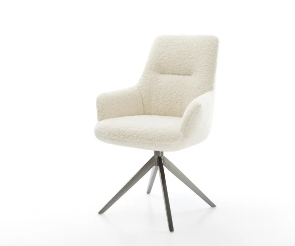 Drehstuhl Zelia-Flex mit Armlehnen Teddystoff Beige Kreuzgestell breit Graphit 360° drehbar Wippfunktion Taschenfederkern