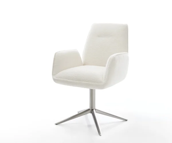 Drehstuhl Zoa-Flex Bouclé Soft Beige Fußkreuz Edelstahl 360° drehbar Wippfunktion Taschenfederkern