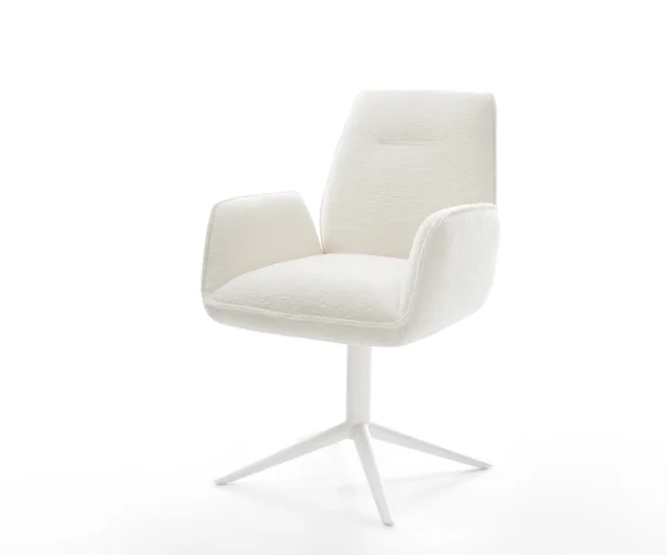 Drehstuhl Zoa-Flex Bouclé Soft Beige Fußkreuz Weiß 360° drehbar Wippfunktion Taschenfederkern