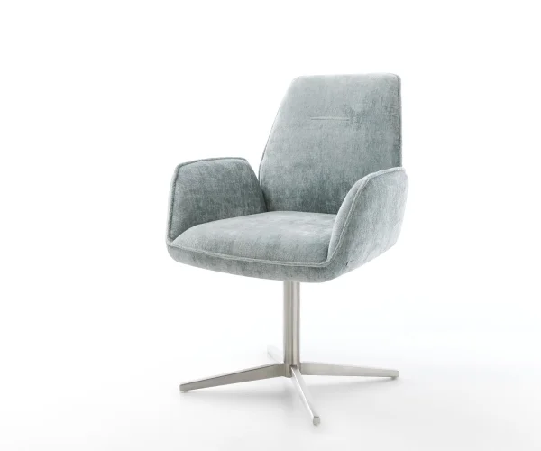 Drehstuhl Zoa-Flex Chenille Pastellblau Fußkreuz Edelstahl 360° drehbar Taschenfederkern