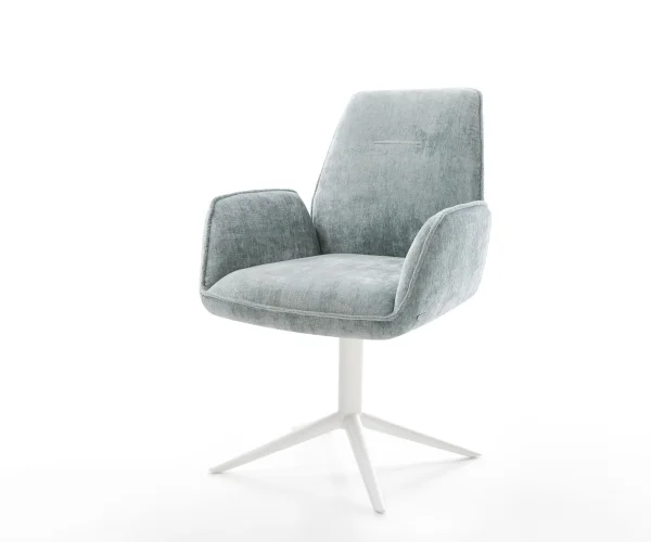 Drehstuhl Zoa-Flex Chenille Pastellblau Fußkreuz Weiß 360° drehbar Wippfunktion Taschenfederkern