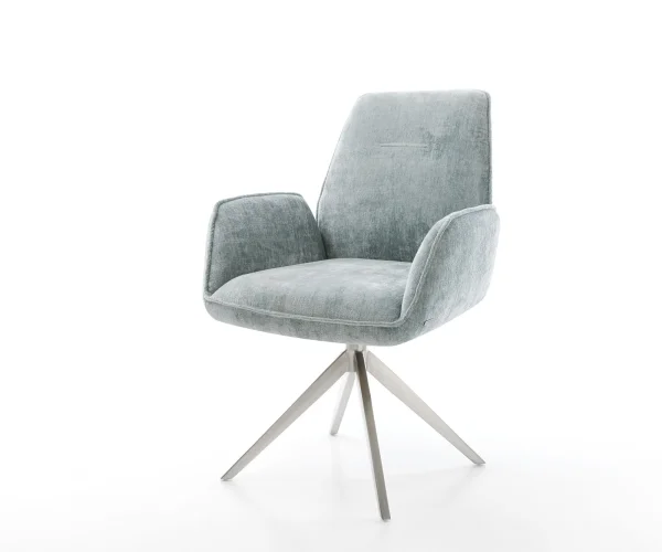Drehstuhl Zoa-Flex Chenille Pastellblau Kreuzgestell breit Edelstahl 360° drehbar Wippfunktion Taschenfederkern