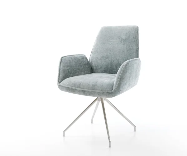 Drehstuhl Zoa-Flex Chenille Pastellblau Kreuzgestell konisch Edelstahl 180° drehbar Taschenfederkern