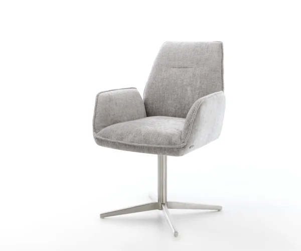 Drehstuhl Zoa-Flex Chenille Silbergrau Fußkreuz Edelstahl 360° drehbar Taschenfederkern