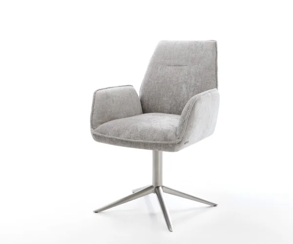 Drehstuhl Zoa-Flex Chenille Silbergrau Fußkreuz Edelstahl 360° drehbar Wippfunktion Taschenfederkern