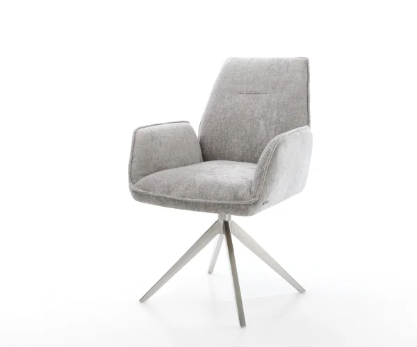 Drehstuhl Zoa-Flex Chenille Silbergrau Kreuzgestell breit Edelstahl 360° drehbar Wippfunktion Taschenfederkern