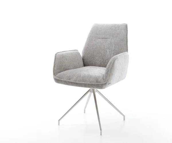 Drehstuhl Zoa-Flex Chenille Silbergrau Kreuzgestell konisch Edelstahl 180° drehbar Taschenfederkern