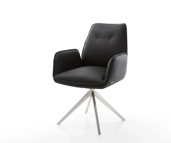 Drehstuhl Zoa-Flex Echt-Leder Schwarz Kreuzgestell breit Edelstahl 360° drehbar Wippfunktion Taschenfederkern