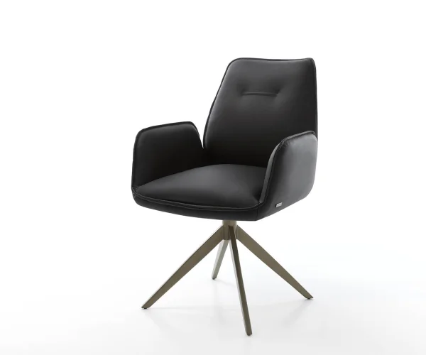 Drehstuhl Zoa-Flex Echt-Leder Schwarz Kreuzgestell breit Effektfinish Titan 360° drehbar Taschenfederkern