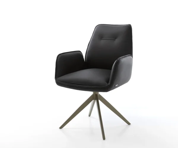 Drehstuhl Zoa-Flex Echt-Leder Schwarz Kreuzgestell breit Effektfinish Titan 360° drehbar Wippfunktion Taschenfederkern