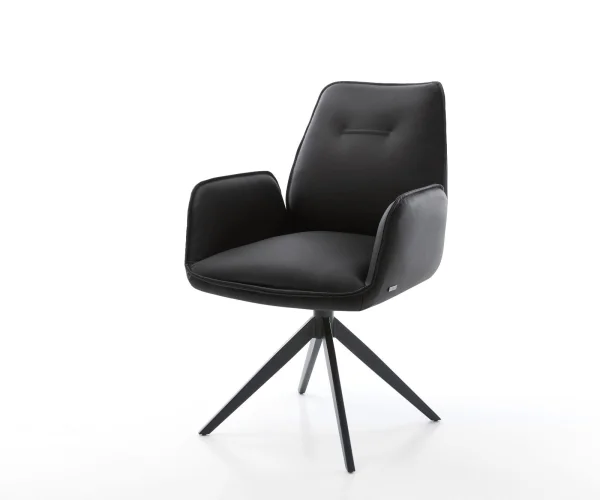 Drehstuhl Zoa-Flex Echt-Leder Schwarz Kreuzgestell breit Schwarz 360° drehbar Wippfunktion Taschenfederkern