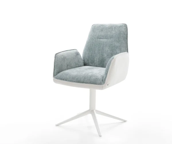 Drehstuhl Zoa-Flex Materialmix Echtleder Weiß-Pastellblau Fußkreuz Weiß 360° drehbar Wippfunktion Taschenfederkern