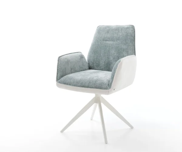 Drehstuhl Zoa-Flex Materialmix Echtleder Weiß-Pastellblau Kreuzgestell breit Weiß 360° drehbar Wippfunktion Taschenfederkern