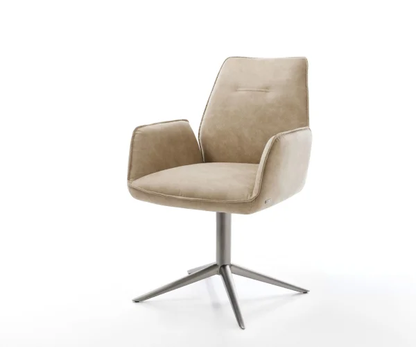 Drehstuhl Zoa-Flex Mikrofaser Beige Vintage Fußkreuz Graphit 360° drehbar Wippfunktion Taschenfederkern