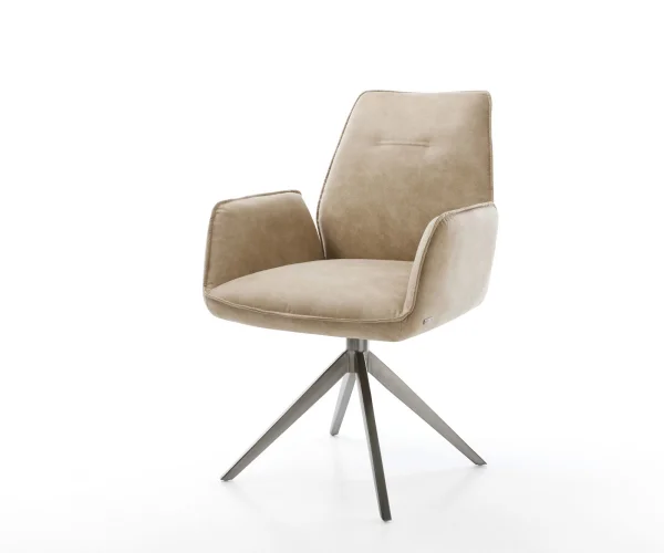 Drehstuhl Zoa-Flex Mikrofaser Beige Vintage Kreuzgestell breit Graphit 360° drehbar Wippfunktion Taschenfederkern