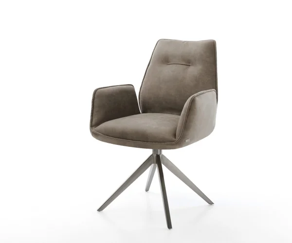 Drehstuhl Zoa-Flex Mikrofaser Taupe Vintage Kreuzgestell breit Graphit 360° drehbar Wippfunktion Taschenfederkern