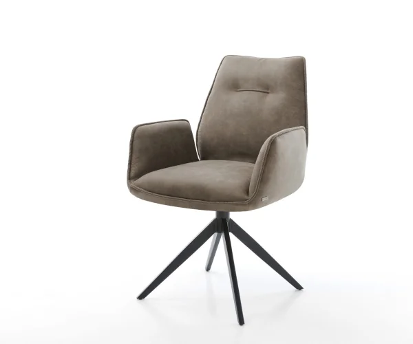 Drehstuhl Zoa-Flex Mikrofaser Taupe Vintage Kreuzgestell breit Schwarz 360° drehbar Wippfunktion Taschenfederkern