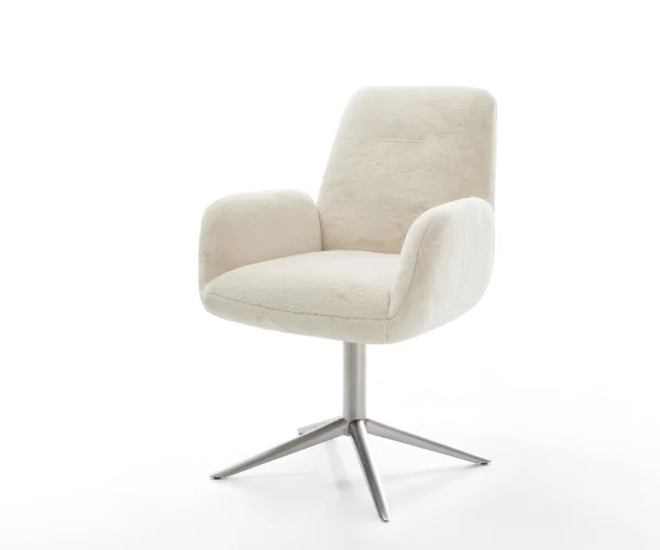 Drehstuhl Zoa-Flex Plüsch Creme-Weiß Fußkreuz Edelstahl 360° drehbar Wippfunktion Taschenfederkern