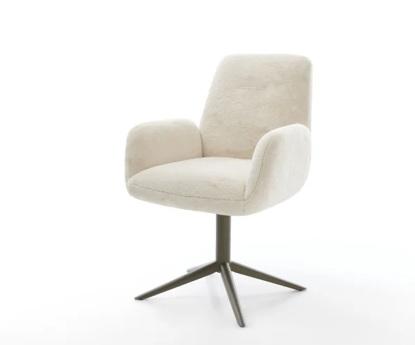 Drehstuhl Zoa-Flex Plüsch Creme-Weiß Fußkreuz Effektfinish Titan 360° drehbar Wippfunktion Taschenfederkern